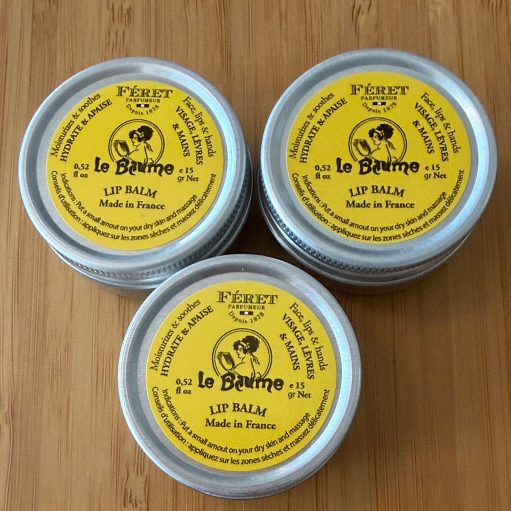 Féret Parfumeur Le Baume Lip Balm pack of 3 small tins(15ml)
